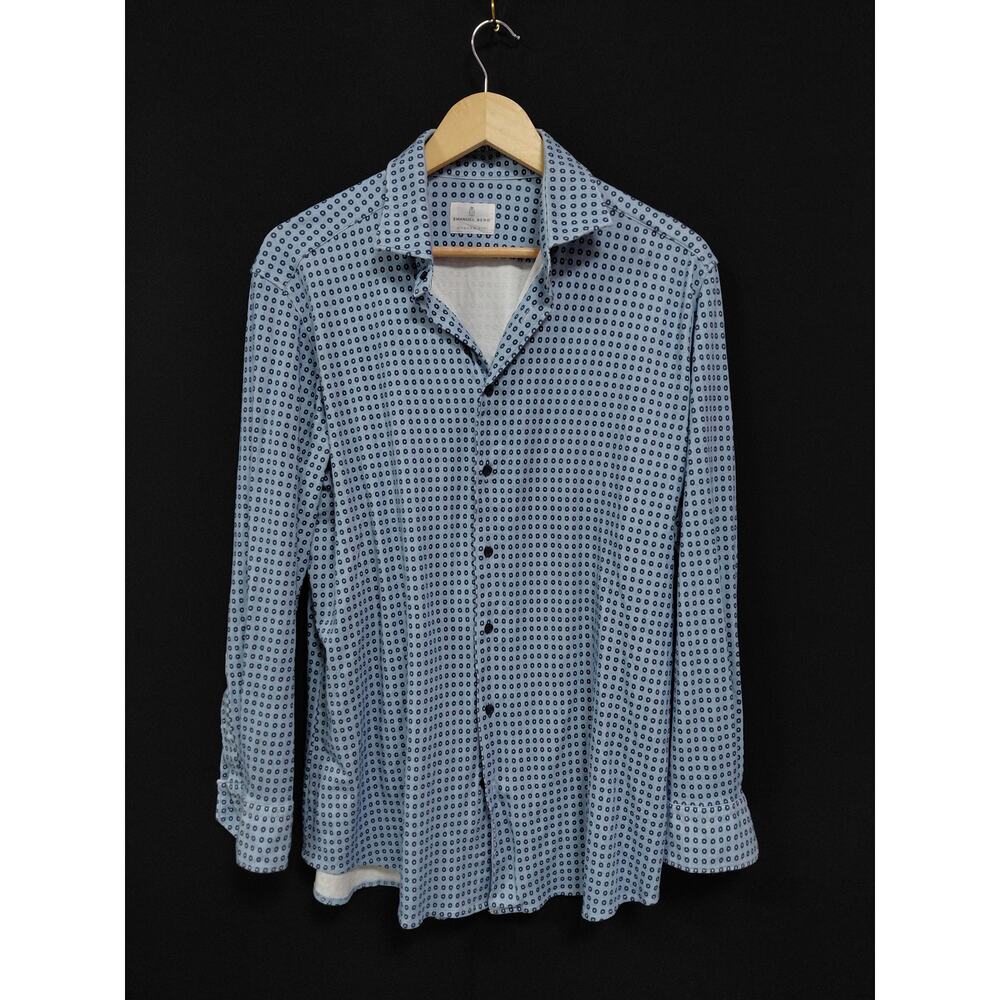 EMANUEL BERG Modern Fit Blue Button-Up Shirt  Men see measurements